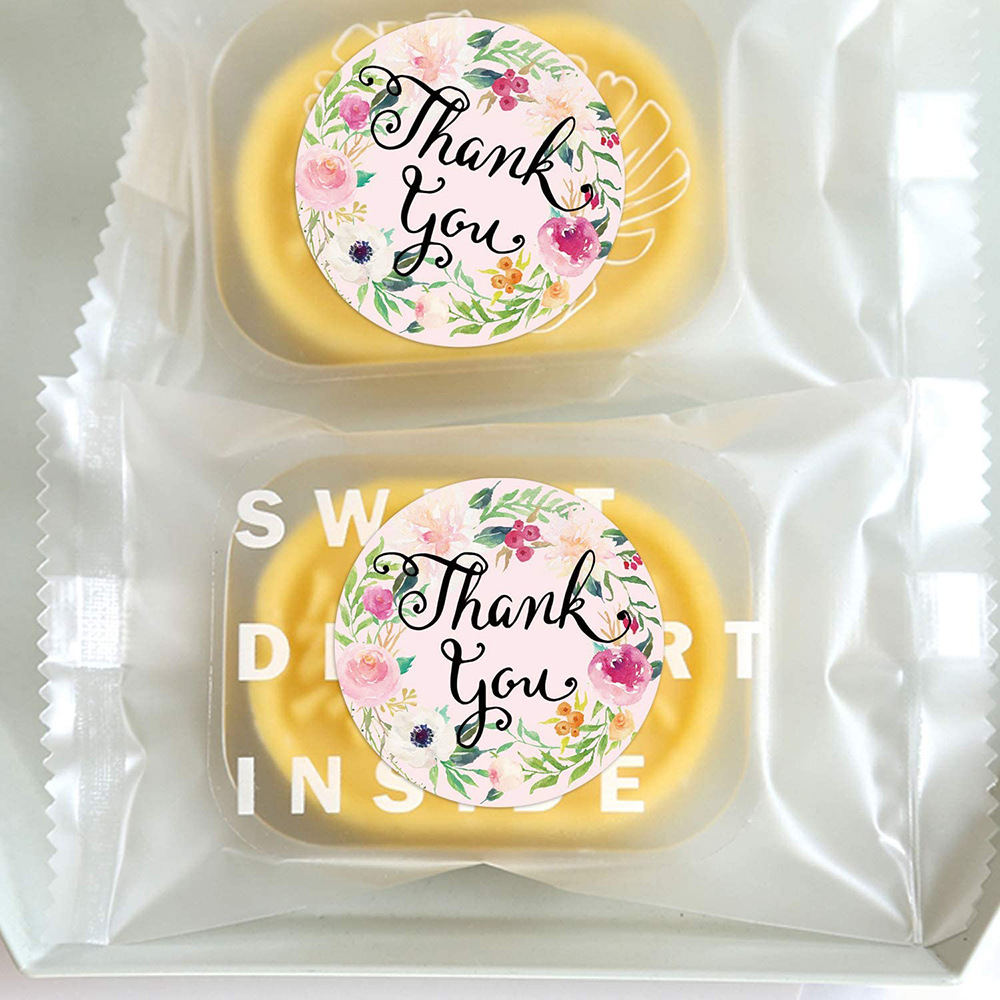 500 cái / cuộn Cảm ơn bạn nhãn dán hoa dễ thương Nhãn dán cảm ơn Dòng bánh nướng Hộp bánh trang trí Nhãn nhãn dán