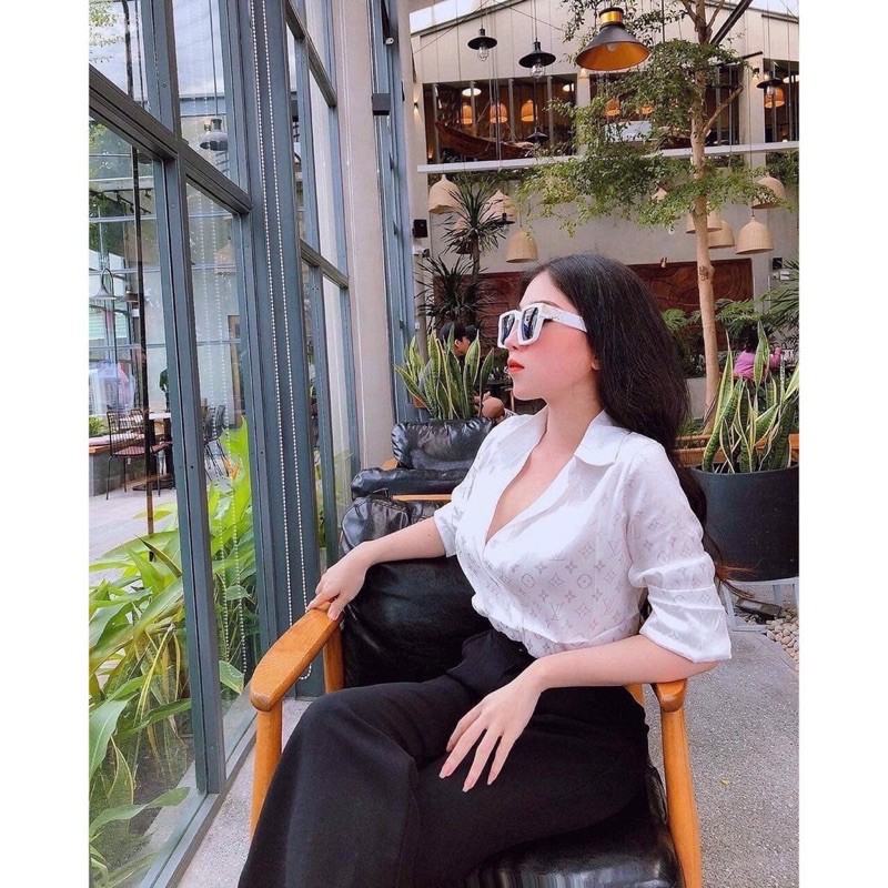 Áo sơ mi lụa gấm dài chữ L.v chìm