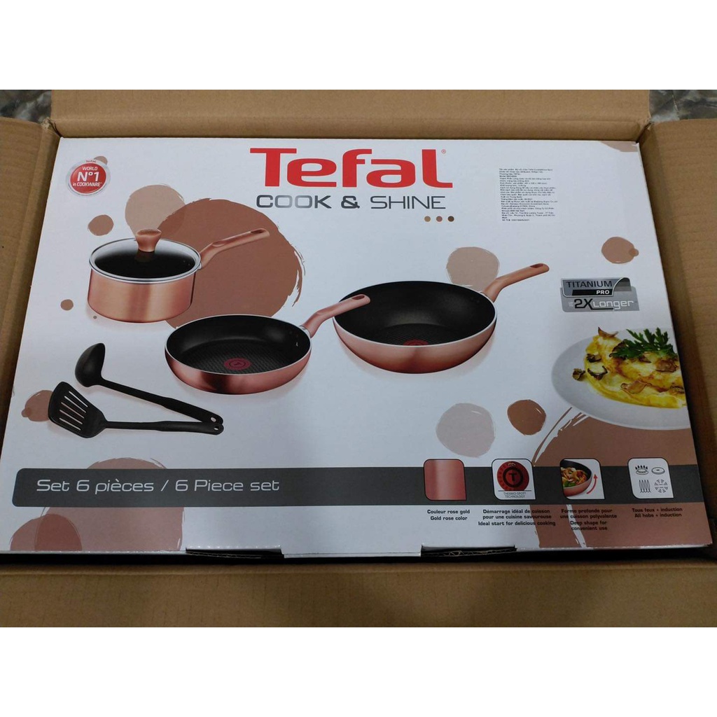 Bộ nồi chảo Tefal Cook&amp;Shine 6pcs G803S695- HÀNG CHÍNH HÃNG