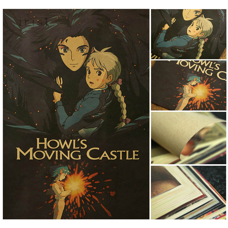 Poster trang trí tường phòng trẻ em hình hoạt hình Howl's Moving Castle retro