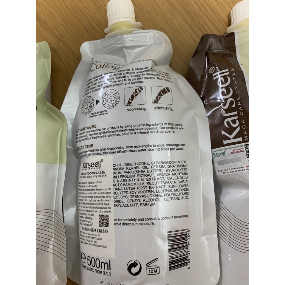 Dầu Hấp - Ủ Tóc - Xả Phục Hồi Tóc Collagen Karseell Maca Túi 500ml