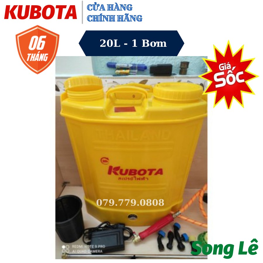 [Mã LIFEXANH03 giảm 10% đơn 500K] Bình Phun Thuốc Điện Kubota 20L Thái Lan- 2 Bơm, 1 Bơm