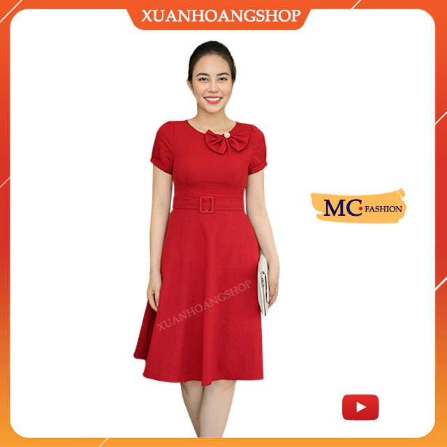 Váy Đầm Công Sở Mùa Hè Mc Fashion, Kiểu Đẹp, Dáng Xòe,Tay Ngắn Cộc, Vải Mát, 2 Màu Xanh Ngọc Và Đỏ Tv746