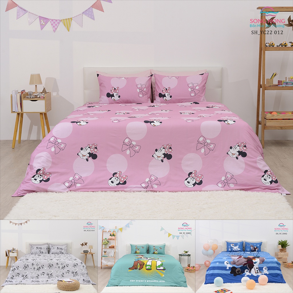 Bộ chăn ga gối trẻ em 1.2*2m dòng Disney - Sông Hồng chính hãng - Chất cotton