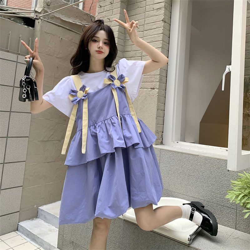Váy hai dây Elesa đính hoa màu tím mộng mơ có bigsize 70kg