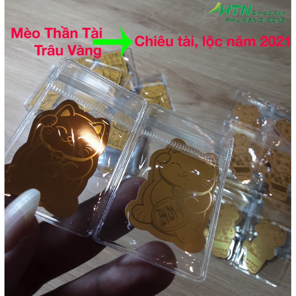 Mèo thần tài, trâu vàng phong thủy mạ vàng để vào ốp điện thoại, ví, tủ tiền, bàn thờ chiêu tài lộc mai mắn năm mới