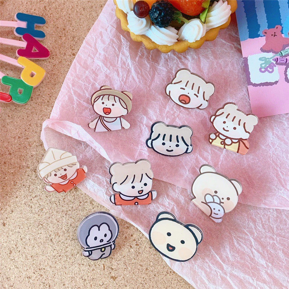 Set 3 Ghim Cài Áo Hình Thỏ / Bông Hoa Bằng Acrylic Thời Trang Nhật Bản Cho Nữ