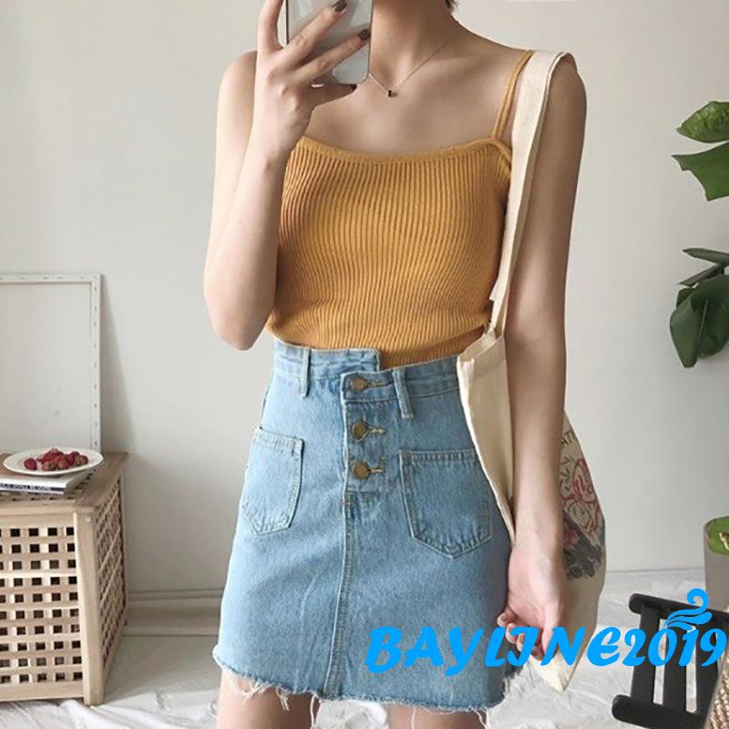 Áo Hai Dây Dệt Kim Màu Sắc Trơn Thời Trang Cho Nữ