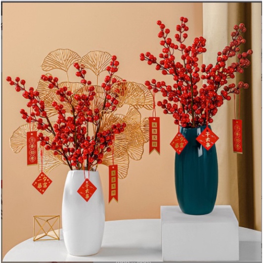 LÁ VÀNG-CÀNH ĐÀO ĐÔNG CÀNH TRÁI ĐỎ  decor shop, trang trí nhà cửa. cành cherry đỏ phụ kiện chụp ảnh sản phẩm quà tặng