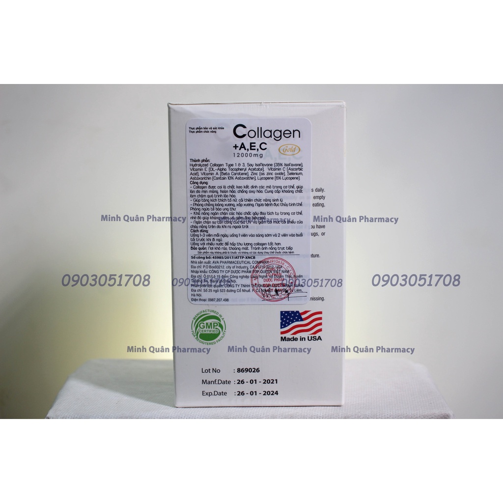 Collagen AEC Gold Ahlozen 12000mg ⚡Chính Hãng⚡ 180 viên Xuất xứ Mỹ ,Giúp đẹp da, liền sẹo, xương chắc khoẻ_MINH QUÂN
