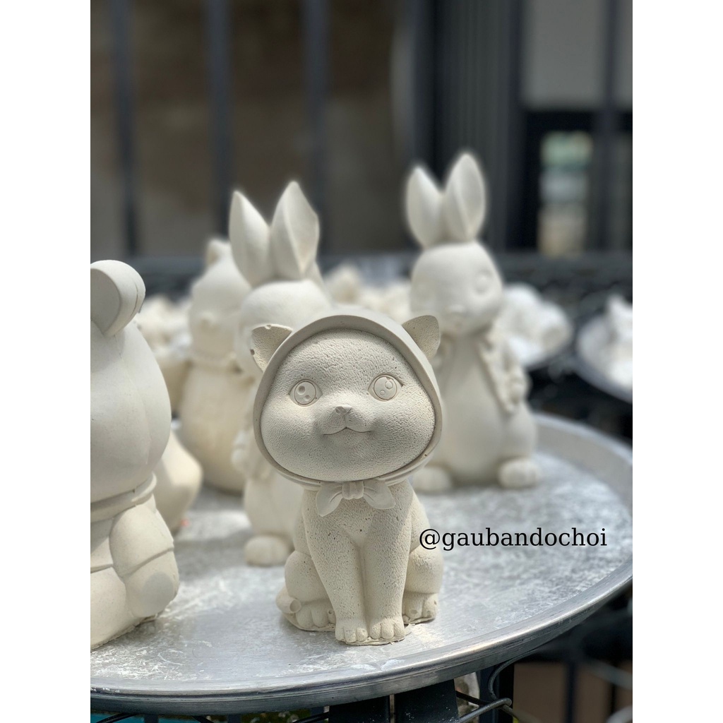 Tô tượng thạch cao mèo khăn size lớn 17cm