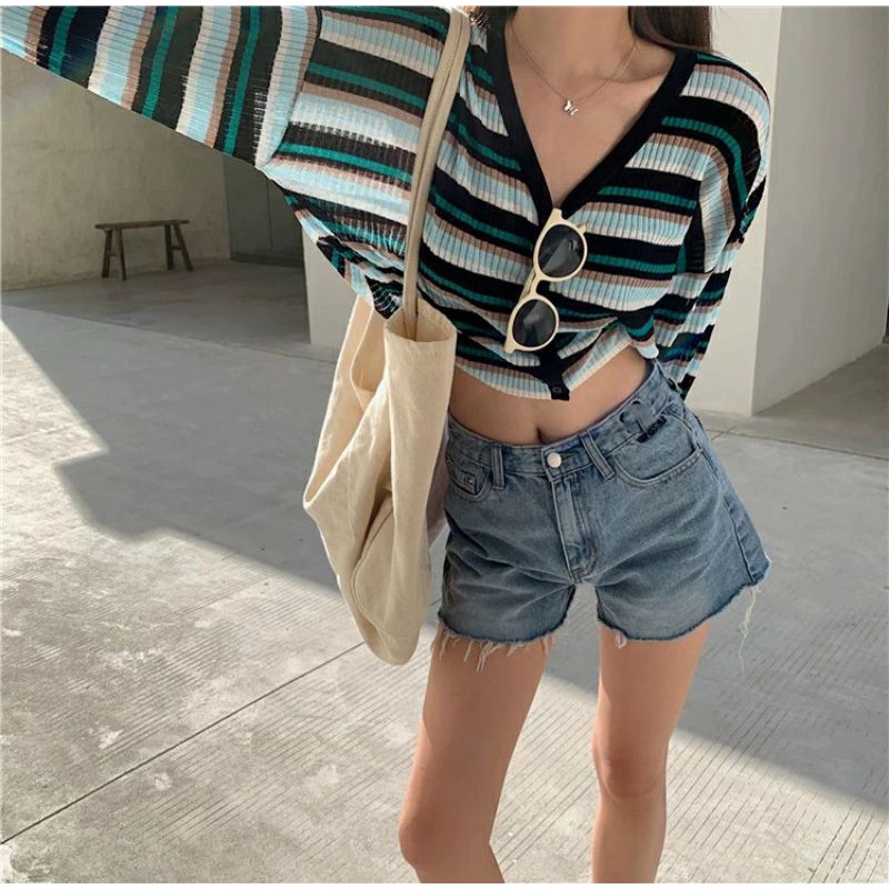 [Mã FAGREEN1505 giảm 10% tối đa 30K đơn 99K] áo khoác len nữ dệt kim hàng đầu sọc ngang phong cách hàn quốc | BigBuy360 - bigbuy360.vn