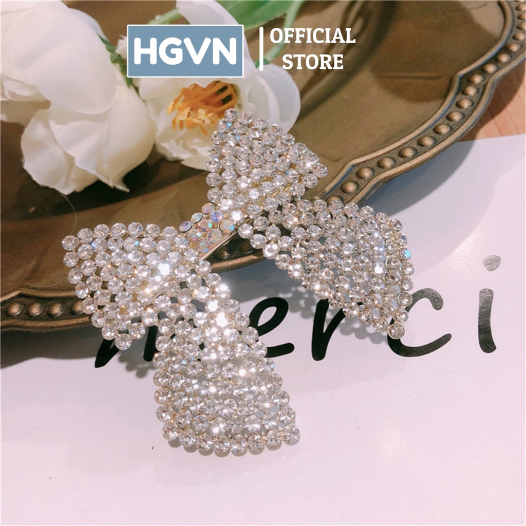 Kẹp Tóc Kim Loại Hình Nơ Đính Đá Ngọc Nhân Tạo HGVN Cao Cấp Size Lớn