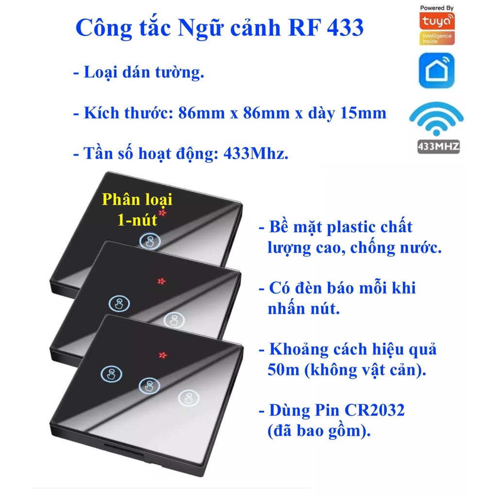 Công tắc / remote Ngữ cảnh thông minh, dùng sóng RF433/ 433MHZ/ 433 MHZ