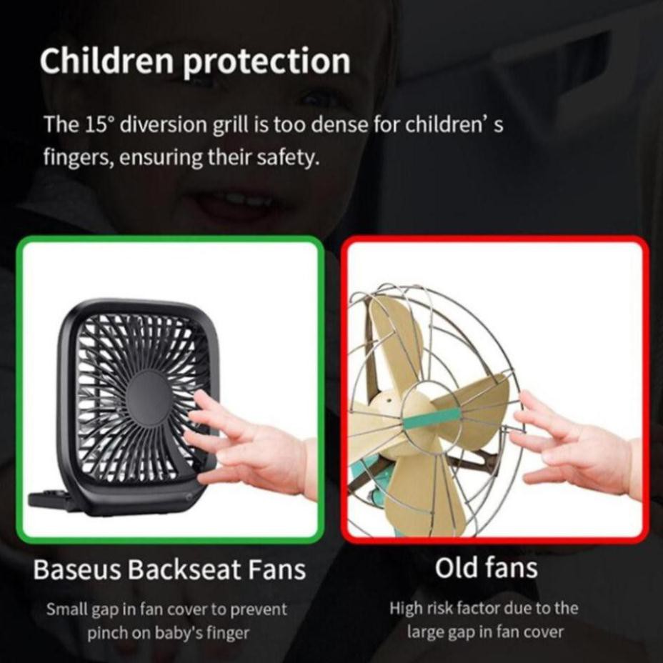 Quạt Làm Mát MINI Cao Cấp Không Ồn 3 Chế Độ Gắn Sau Ghế Ô Tô Xe Hơi Dùng Nguồn USB Baseus Foldable Backseat Fan