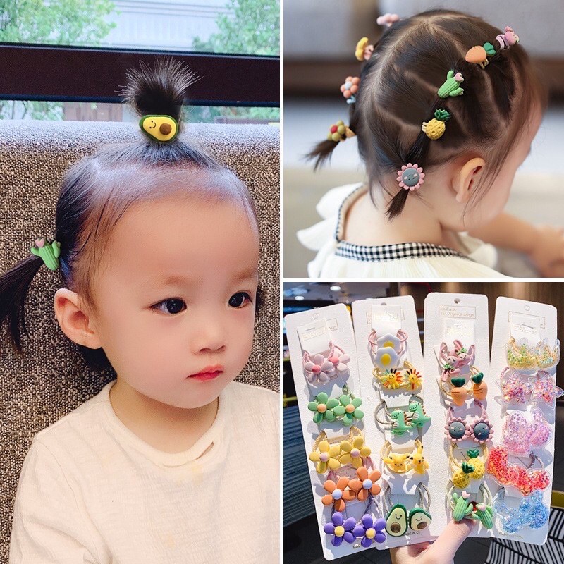 Dây buộc tóc bộ 10 set dây hình thù đáng yêu cho bé gái