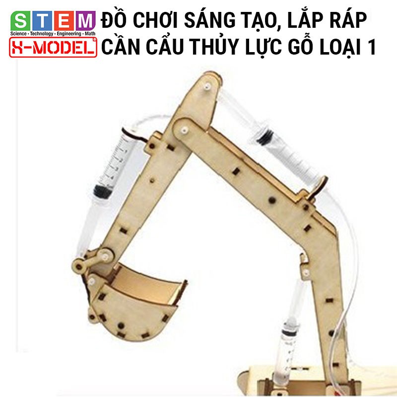 Đồ chơi thông minh, sáng tạo STEM Cần cẩu thủy lực bằng gỗ X-MODEL cho bé, Đồ chơi trẻ em DIY Giáo dục STEM, STEAM