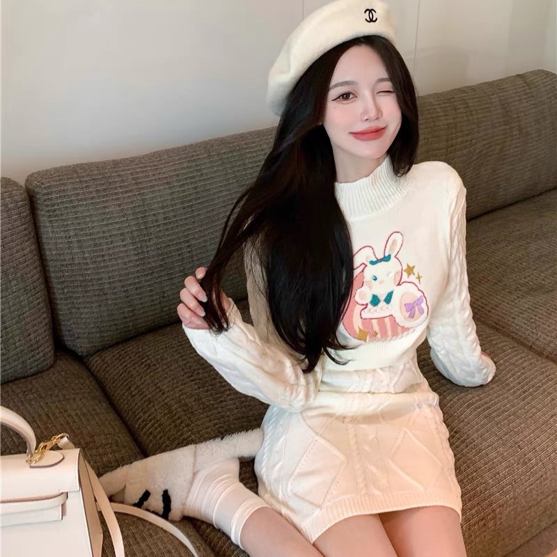 Set áo croptop dài tay+váy len hình thỏ bunny đáng iu xinh xắn phong cách ulzzang Hàn Quốc SAM SAM BOUTIQUE