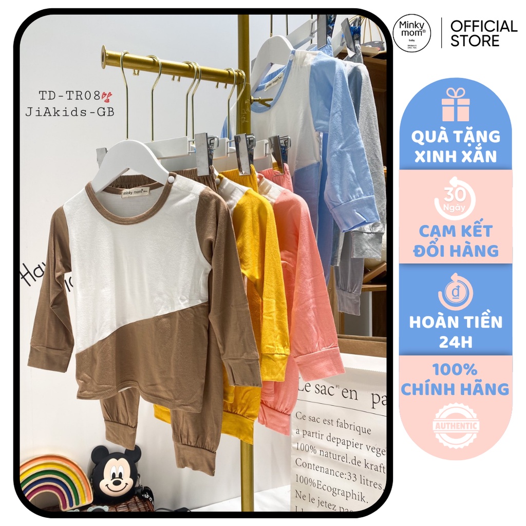 [SALE] Bộ Thun Lạnh Dài Tay Cho Bé Trai, Bé Gái Minky Mom Hoạ Tiết Phối Trắng, Đồ Bộ Cho Bé Mặc Nhà Thu Đông MKMTD2227