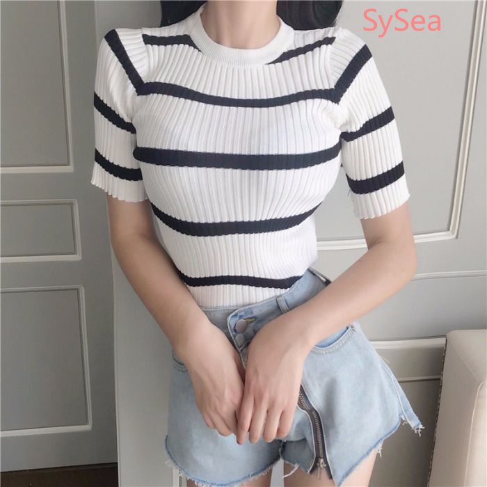 Áo Dệt Kim Hở Lưng Kẻ Sọc Thời Trang Mùa Hè Cho Nữ