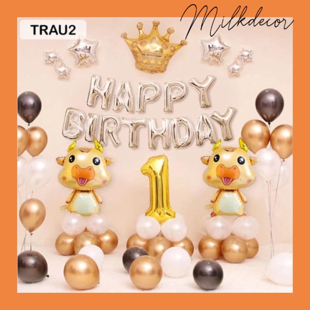 Bộ bóng bay trang trí sinh nhật cho bé - Bộ chữ happy birthday 1 tuổi năm Trâu HN766