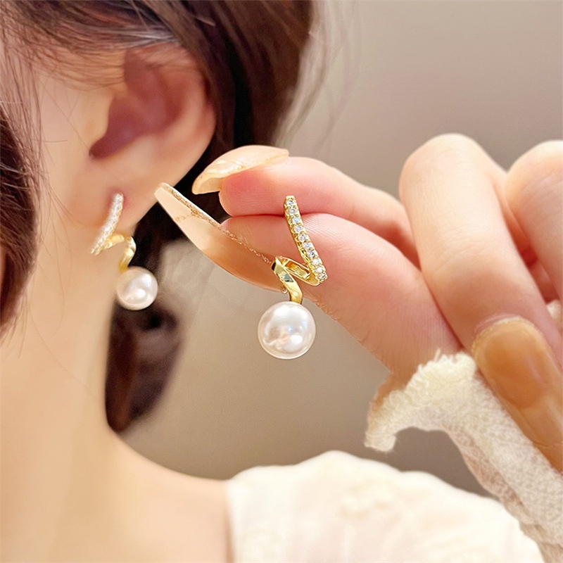 Khuyên Tai Kim Bạc S925 Đính Ngọc Trai Nhân Tạo Quyến Rũ Cho Nữ