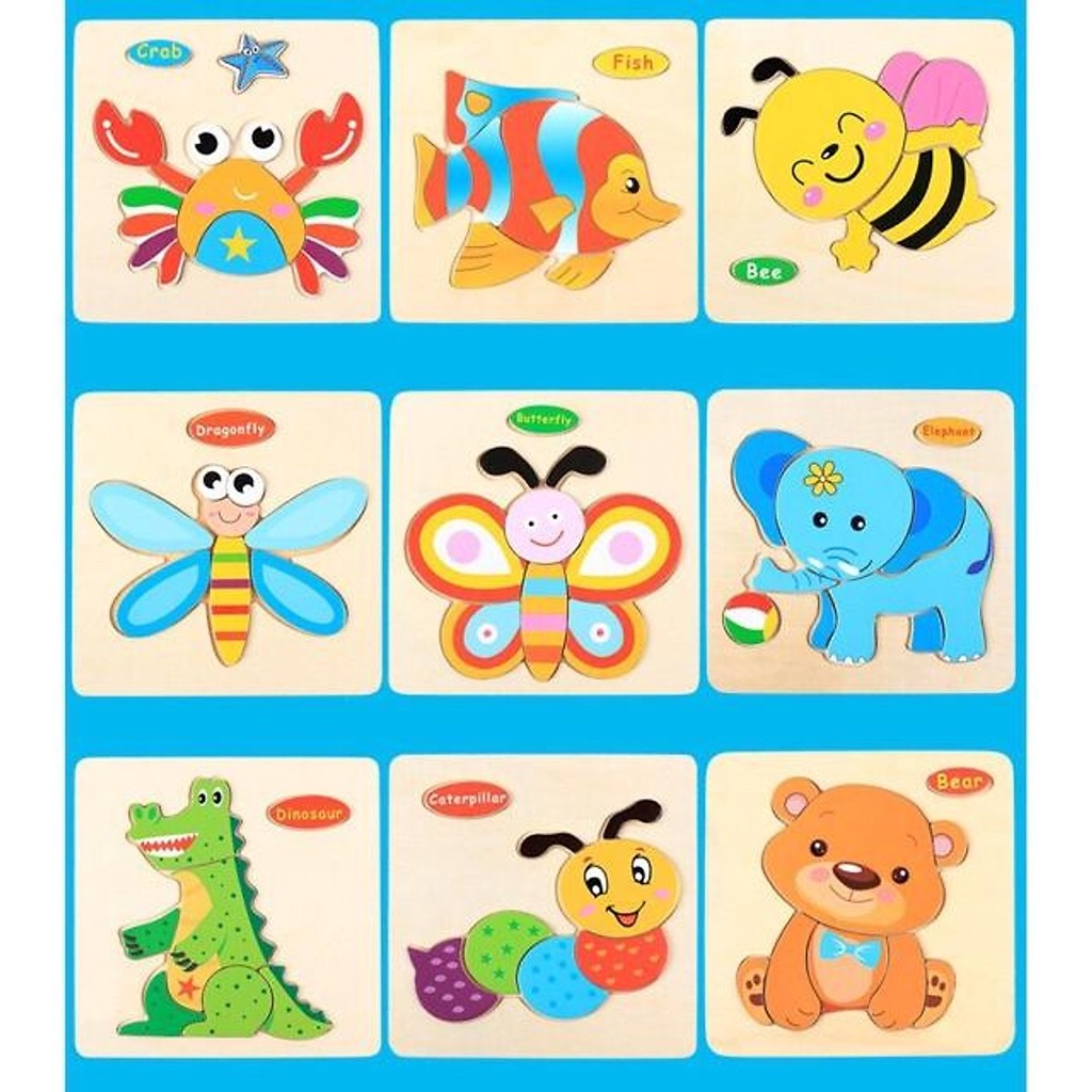 Combo 10 tranh ghép hình 3d bằng gỗ nổi Sankid cho bé tập làm quen với ghép hình