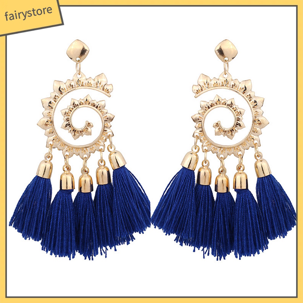 Khuyên tai dài phối tua rua phong cách Bohemian cho nữ