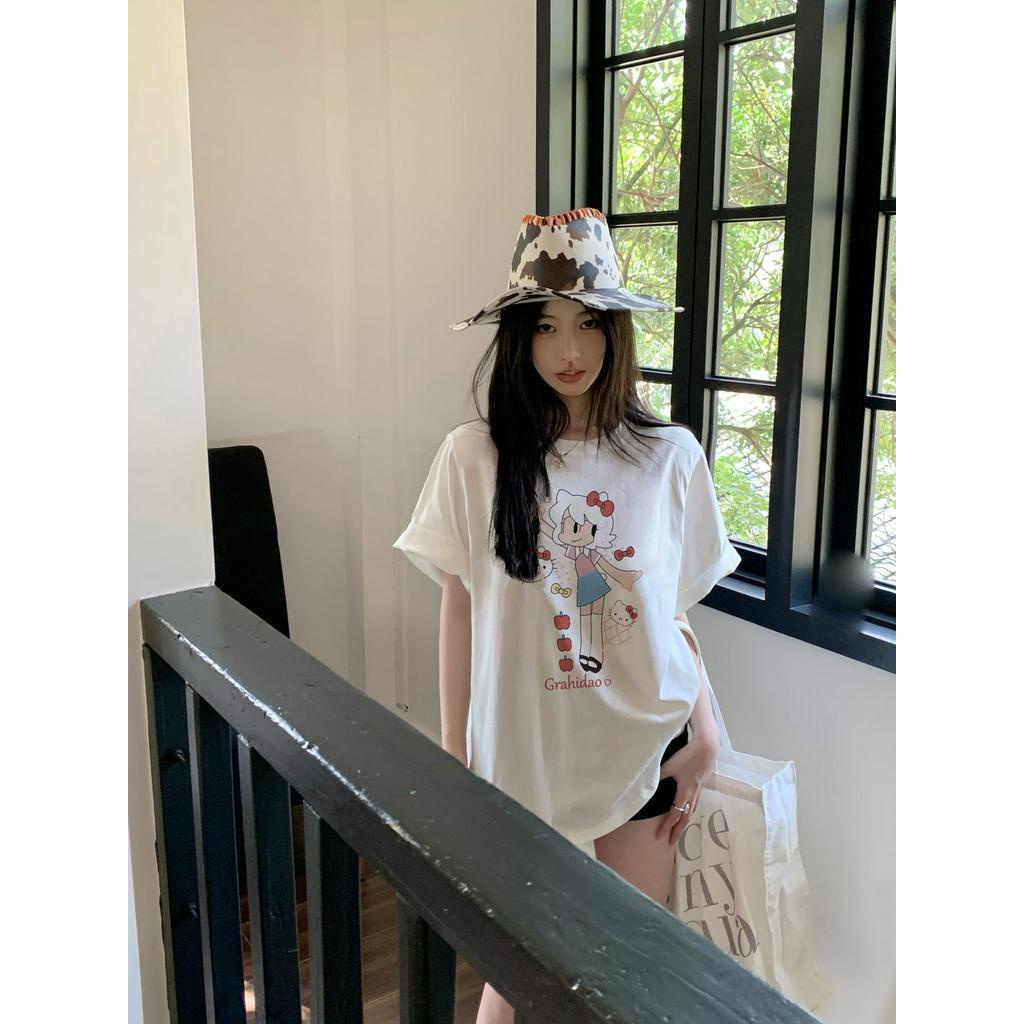 Áo Thun Cotton Tinh Khiết Ngắn Tay In Hình Dễ Thương Thời Trang Mùa Hè Cho Nữ 63047