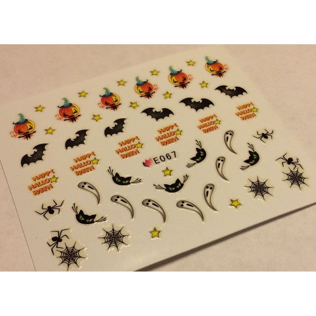 Sticker dán móng họa tiết Halloween hình con dơi , con mèo , bí ngô