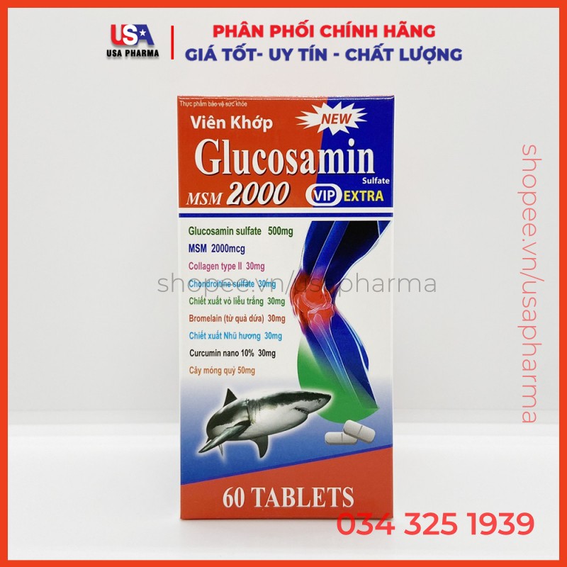 Viên khớp Glucosamin MSM 2000 giảm đau nhức mỏi xương khớp - Chai đỏ 60 viên