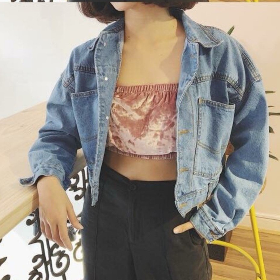 áo khoác jean nữ mẫu mới nhất ( hình thật , cúc sau , croptop )