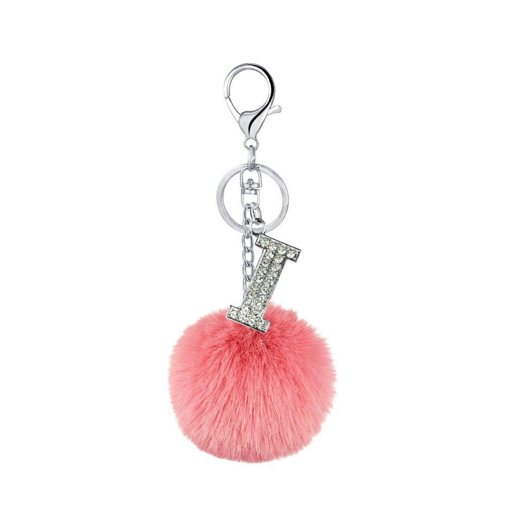 Móc Khóa Hình 26 Chữ Cái Đính Bóng Lông Thỏ Phối Tua Rua Thời Trang REBUY1