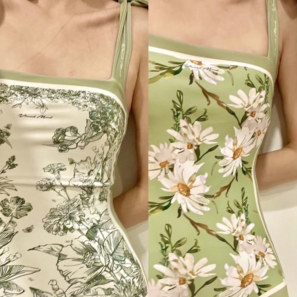 [Swimsuit] Bộ Đồ Bơi Một Mảnh Cột Dây Hai Mặt In Họa Tiết Kiểu Pháp Cổ Điển Quyến Rũ Cho Nữ