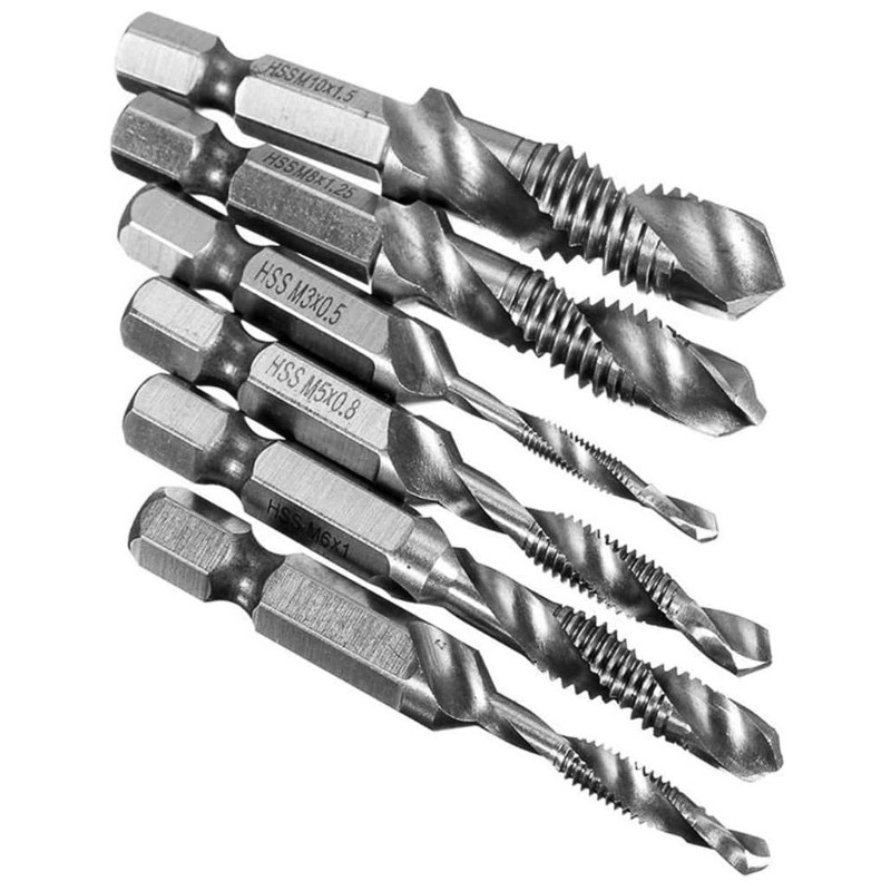 kool  6pcs M3-M10 Screw Tap Drill Bits HSS Taps Countersink Deburr Set Metric Hex