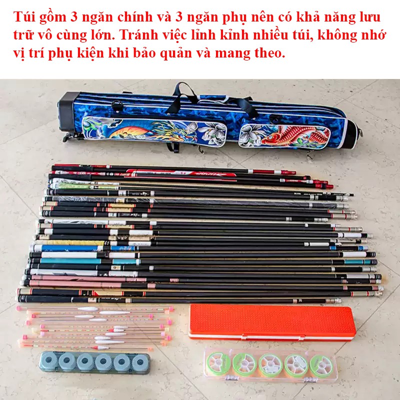 Bao Đựng Cần Câu Cá Chép Hóa Rồng 1m25 Nhiều Ngăn Dung Tích Lớn Có Giá Đỡ Cao Cấp TDC-13