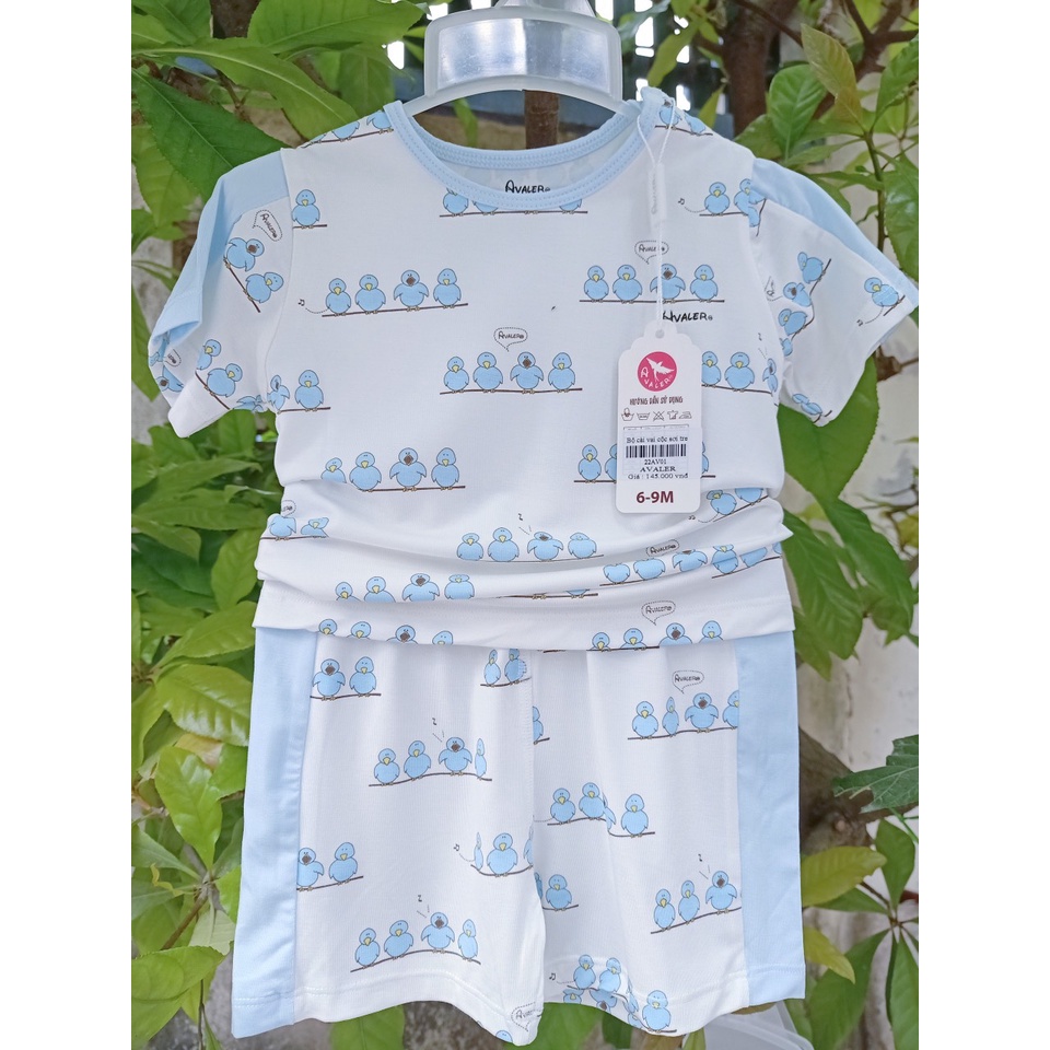Bộ quần áo cộc tay raglan quần đùi khuy vai trẻ em họa tiết ngộ nghĩnh Avaler