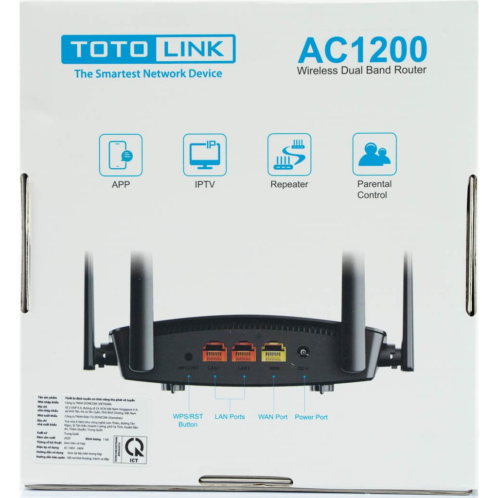 Bộ Phát Wifi Totolink A720R Chuẩn AC1200Mbps 4 Râu , Ex200 N350RT N600R AC5 MW3 F6 - Hàng Chính Hãng