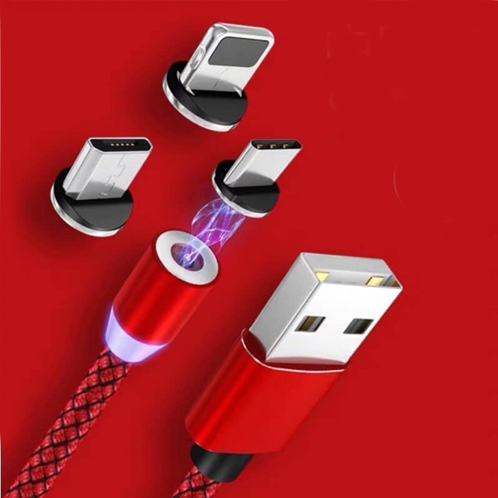 [ BÁN NHIỀU NHẤT ]Cáp sạc từ hút nam châm đầu Iphone | micro USB | Type C xoay 360 độ dây dù,có LED cao cấp