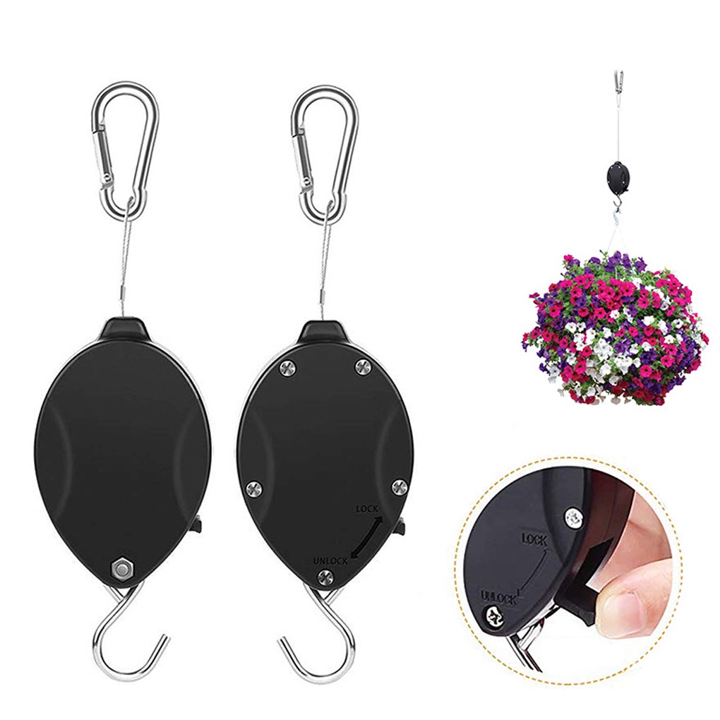 [CHOO] Telescopic Plant Pulley Stainless Steel Rope Retractable Flower Basket Hook 25kg Weight Bearing Plant Hanger
