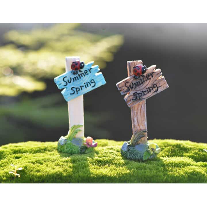 Mô hình tiểu cảnh Biển báo hướng dẫn gắn bọ rùa, mô hình trang trí sen đá