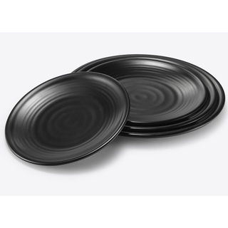 Dĩa tròn vân nhẹ ở giữa đủ size màu đen để đồ nướng BBQ
