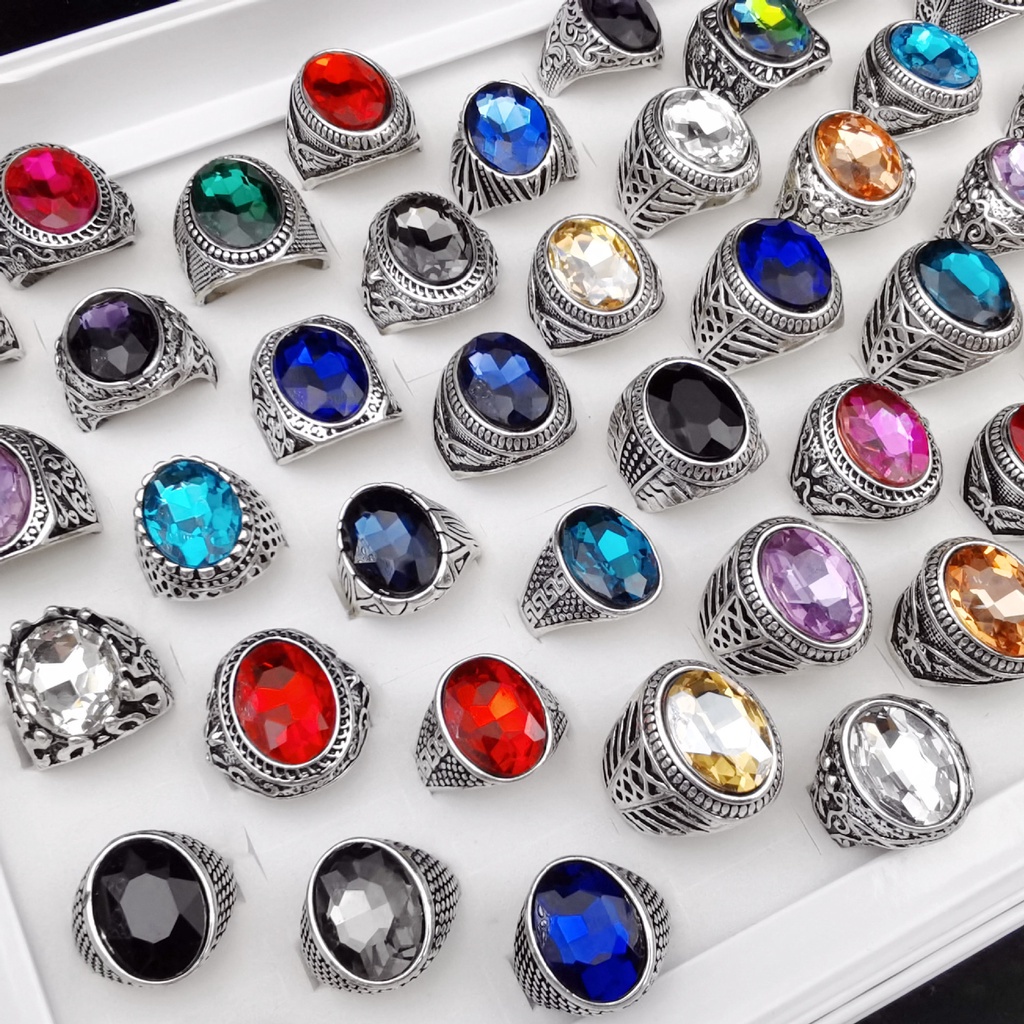 Nhẫn Hợp Kim Đính Đá Nhiều Màu Sắc Phong Cách Harajuku Retro 19A1216