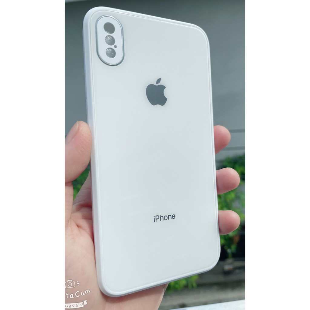 Ốp IPhone - Ốp kính Viền vuông chống bẩn, Lưng kính cường lực viền dẻo cùng màu với lưng máy | BigBuy360 - bigbuy360.vn