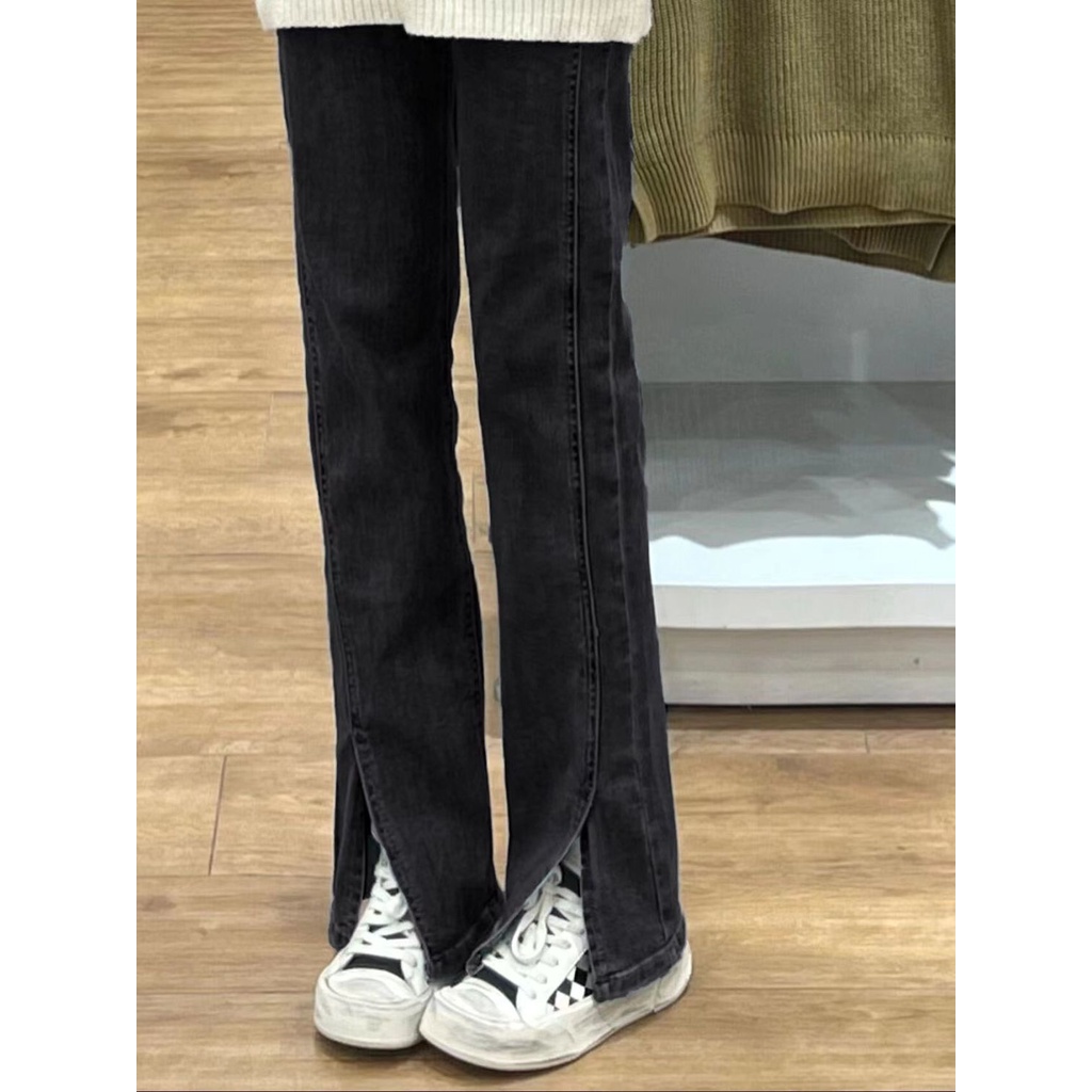 Quần Jeans Nữ Lưng Cao Ống Rộng Xẻ Tà Thời Trang