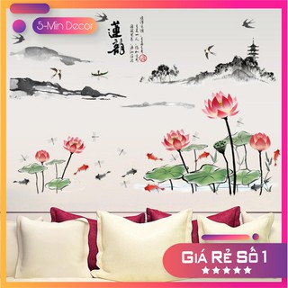 Decal Dán Tường Hoa Sen Thủy Mặc