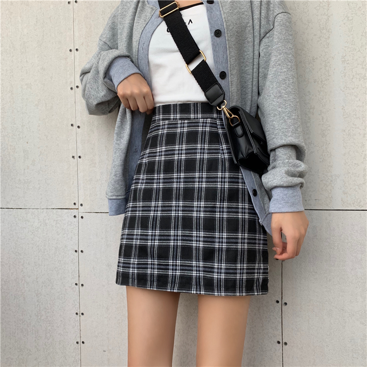 IELGY Chân Váy Chữ A Lưng Cao Họa Tiết Kẻ Sọc Màu Đen Thời Trang Cho Nữ