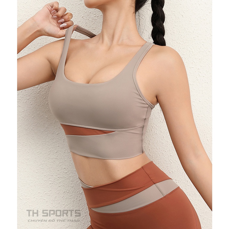 Bộ Tập Gym Nữ Hot Trend Quần Đùi Áo Bra TH SPORT Tập Gym Thể Dục Yoga Picnic Dã Ngoại Nữ TH041 (Bộ Milk Tea Grey)