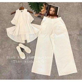 Set áo cổ yếm mix quần ống rộng