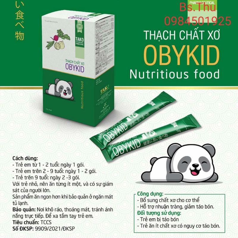 Thạch Chất Xơ OBYKID bổ sung chất xơ, hỗ trợ nhuận tràng, giảm táo bón hộp 20 gói, nguyên liệu nhật bản